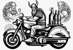 A viking drinking a beer on a motorcycle tattoo idea