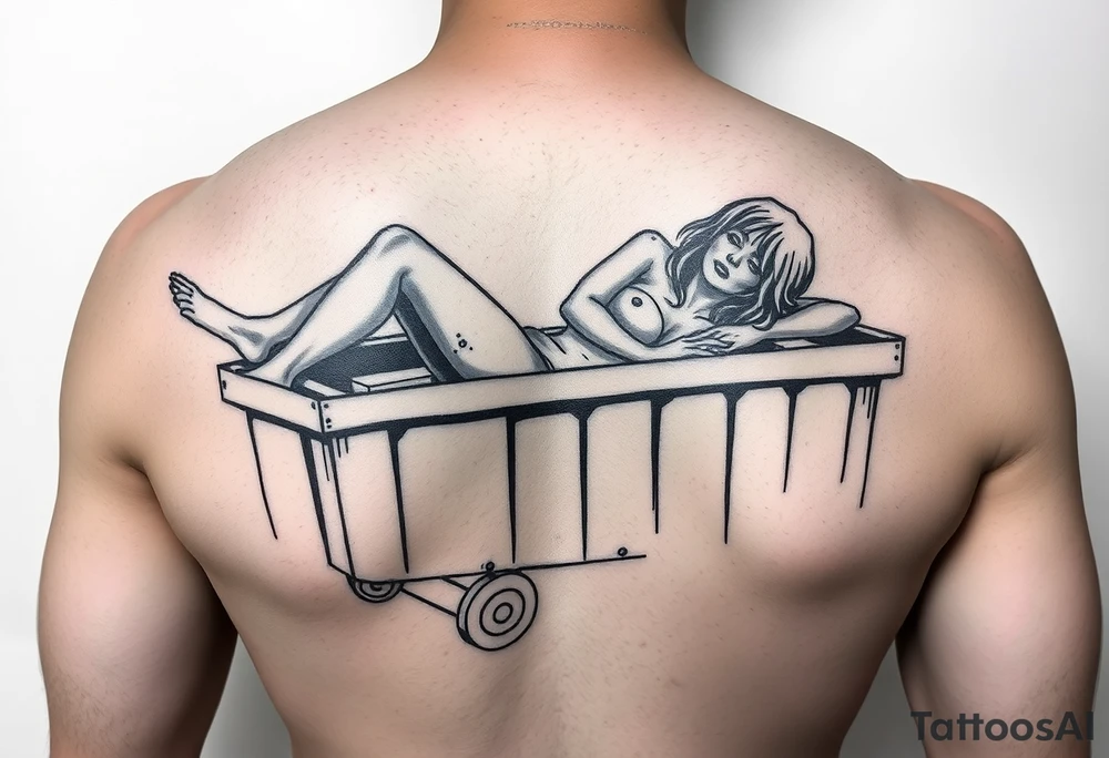 Dead woman in a dumpster slumped over all dead and what not tattoo idea