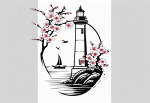 cherry blossom with lighthouse tattoo idea