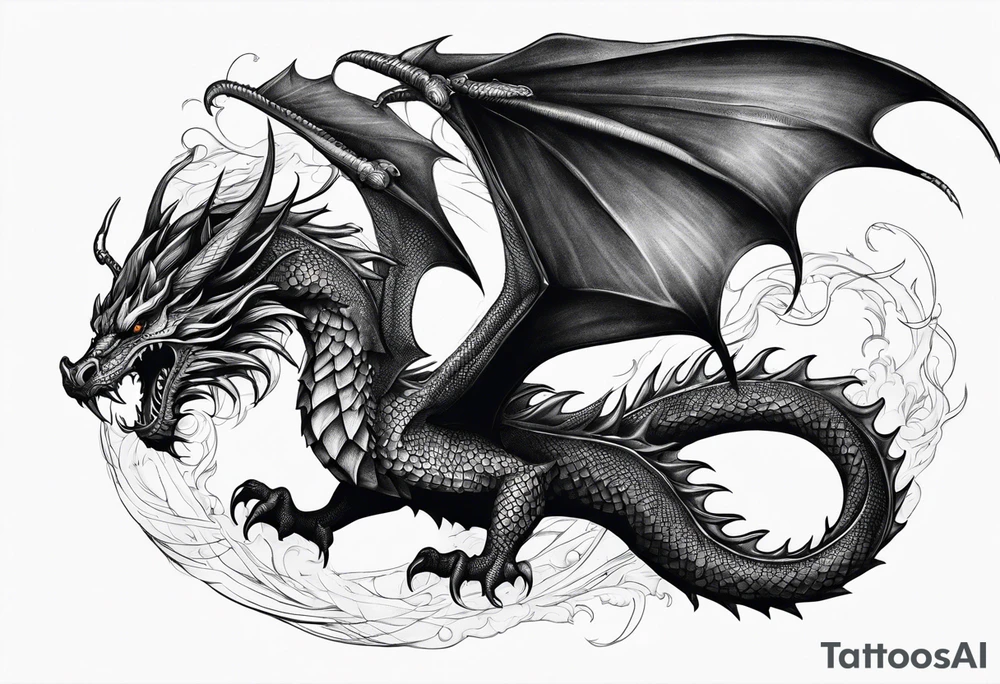 Powerfull magestic medieval black fire dragon tattoo idea Powerfull magestic medieval black fire dragon tattoo idea