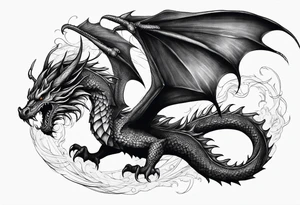 Powerfull magestic medieval black fire dragon tattoo idea