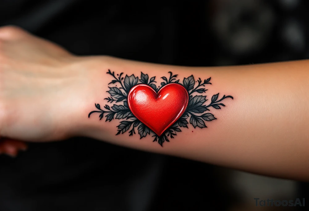 A red candy-heart design on each partner wrist tattoo idea