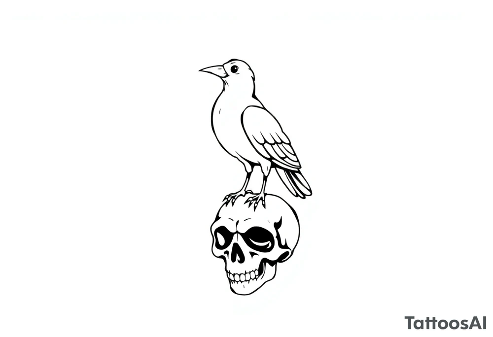 Crow standing on skull tattoo idea