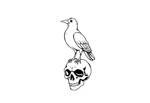 Crow standing on skull tattoo idea