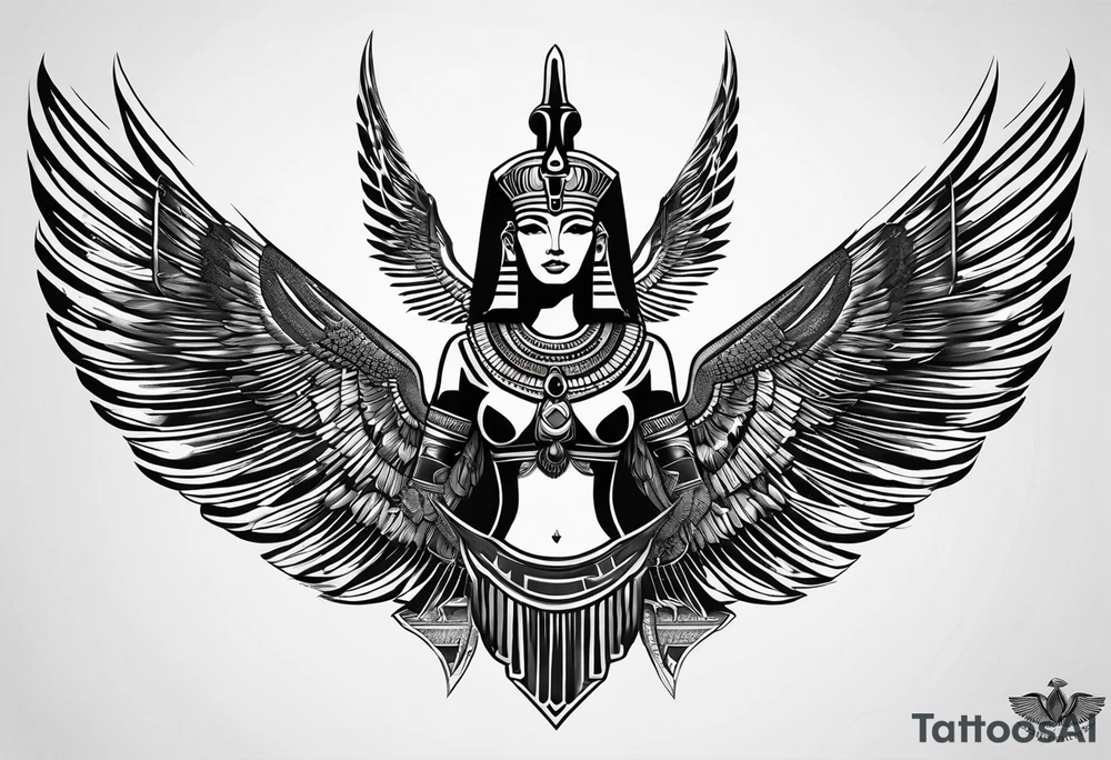 black and white Egyptian goddess Isis tattoo idea