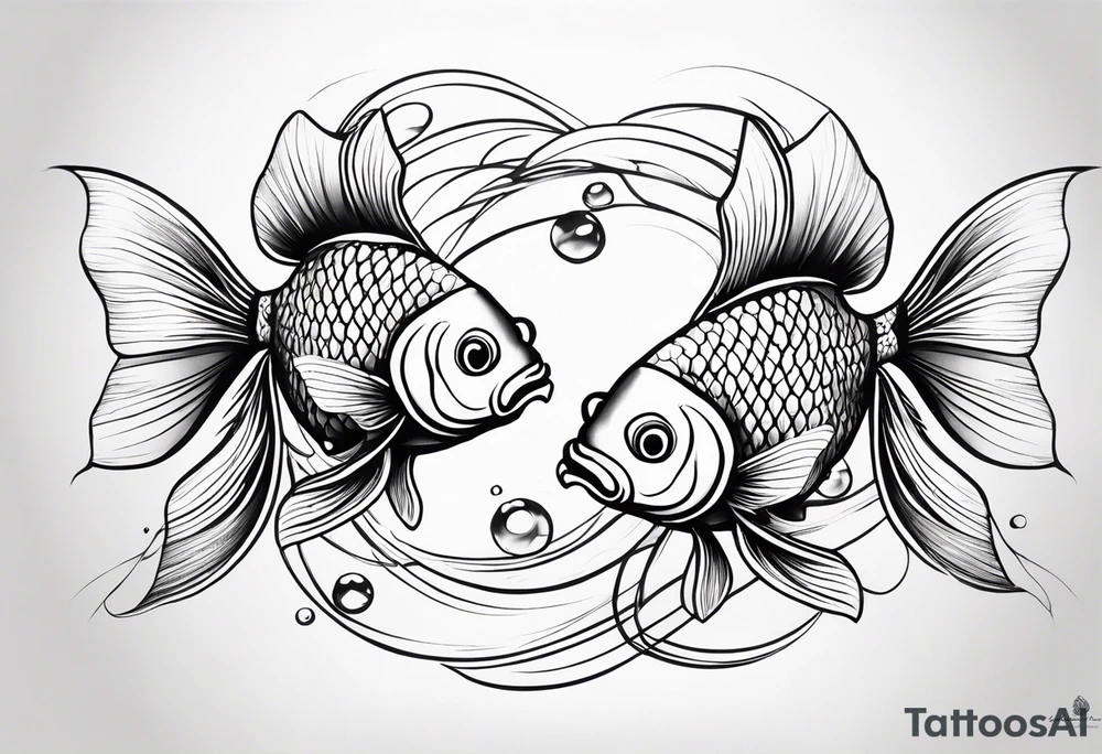 Design a small tattoo featuring a pair of goldfish intertwined, symbolizing harmony and companionship in a flowing design tattoo idea