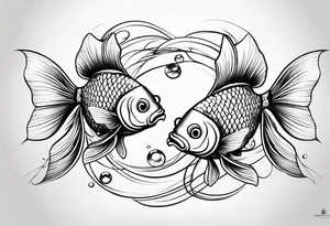 Design a small tattoo featuring a pair of goldfish intertwined, symbolizing harmony and companionship in a flowing design tattoo idea