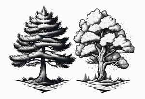 Pine tree and juniper tree side by side tattoo idea