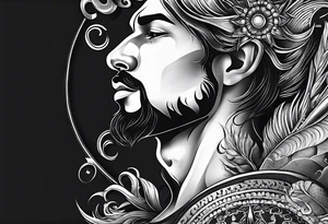 mens throat tattoo with sunrays and om on neck tattoo idea