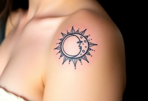 celestial sun and moon embrace with constellation patterns tattoo idea