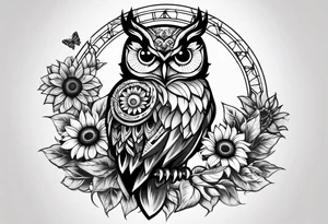 Owl sunflower and butterfly half sleeve tattoo idea