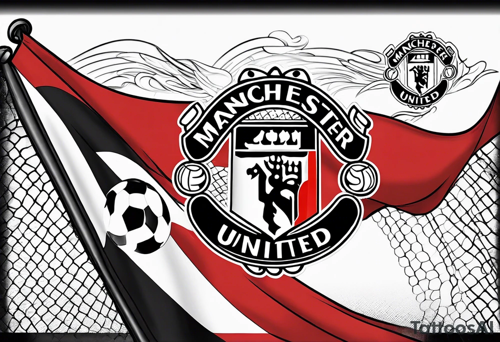 manchester united, flag, and a quote: we'll keep the red flag flying high, 'cause man united will never die tattoo idea