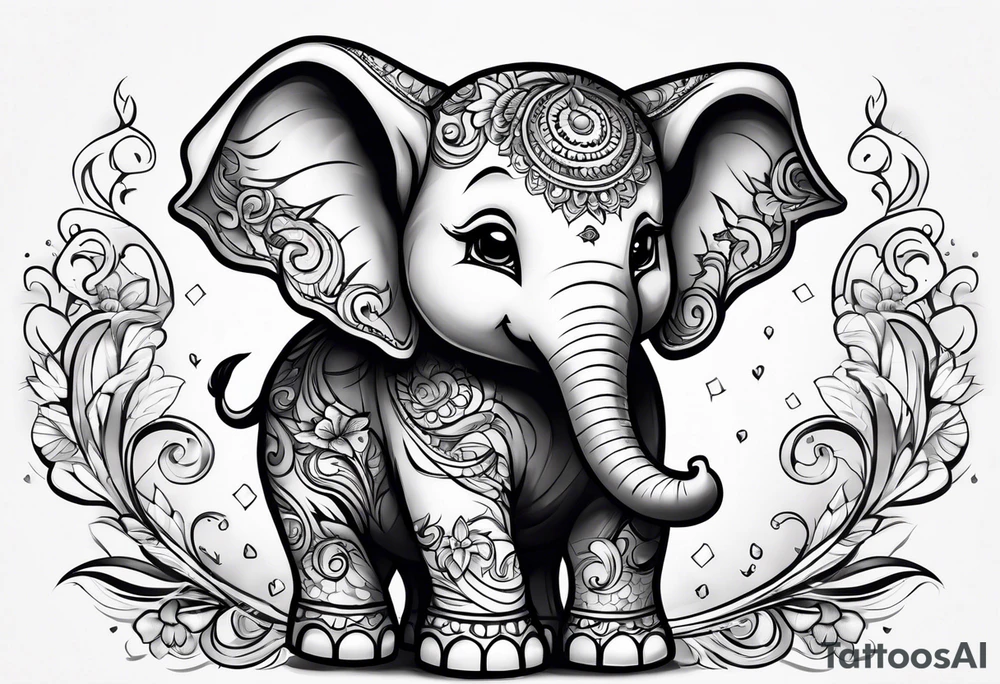 Cartoon baby elephant tattoo idea