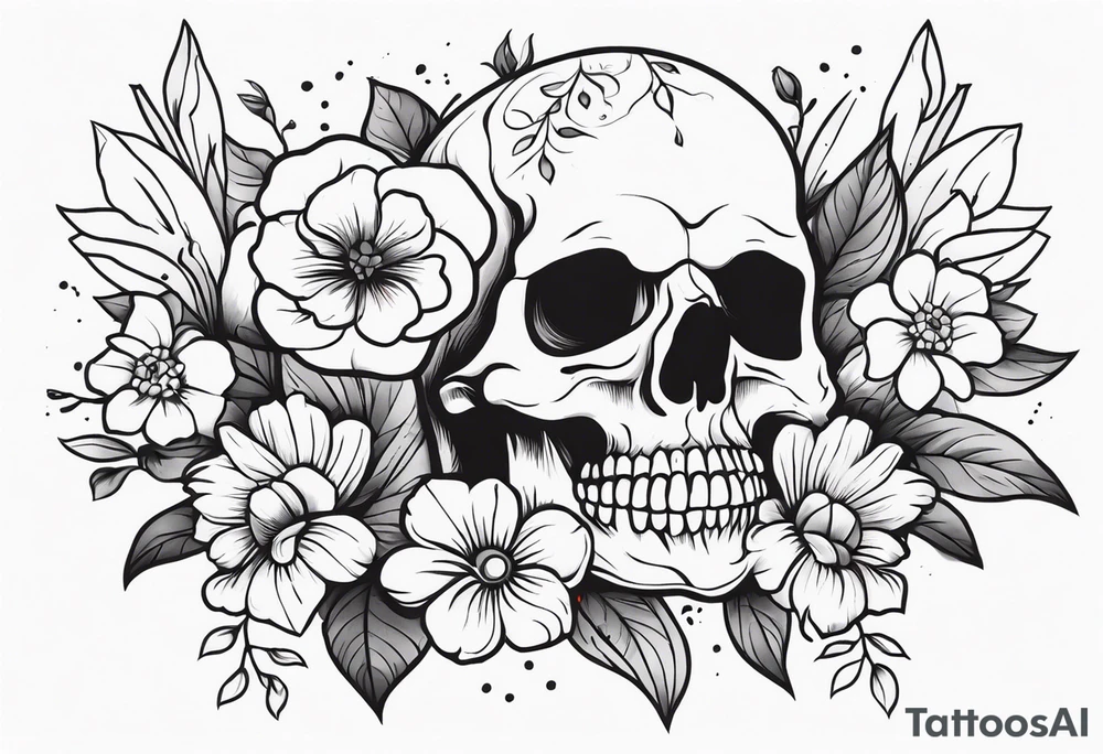 skull and flowers tattoo for full sleeve tattoo idea