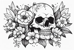 skull and flowers tattoo for full sleeve tattoo idea