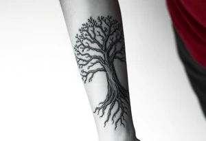 Family tree with roots covering entire forearm tattoo idea