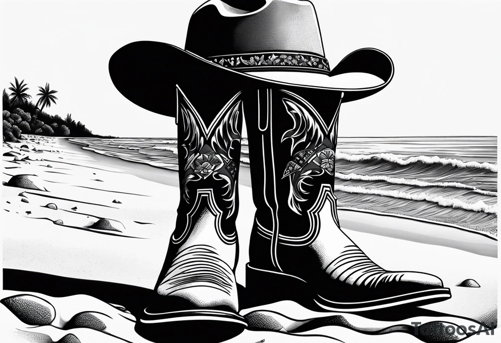 Keep it simple. A pair of mens boots next to a pair of flip flops and a cowboyhat on the Beach. tattoo idea