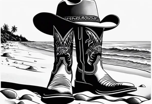 Keep it simple. A pair of mens boots next to a pair of flip flops and a cowboyhat on the Beach. tattoo idea