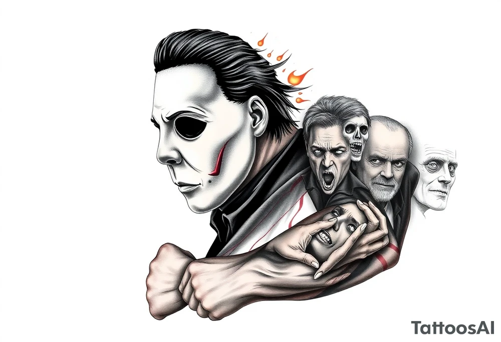 Horrormovie icon Michael Myers. I want the other horror movie icons to be filler behind Michael Myers tattoo idea
