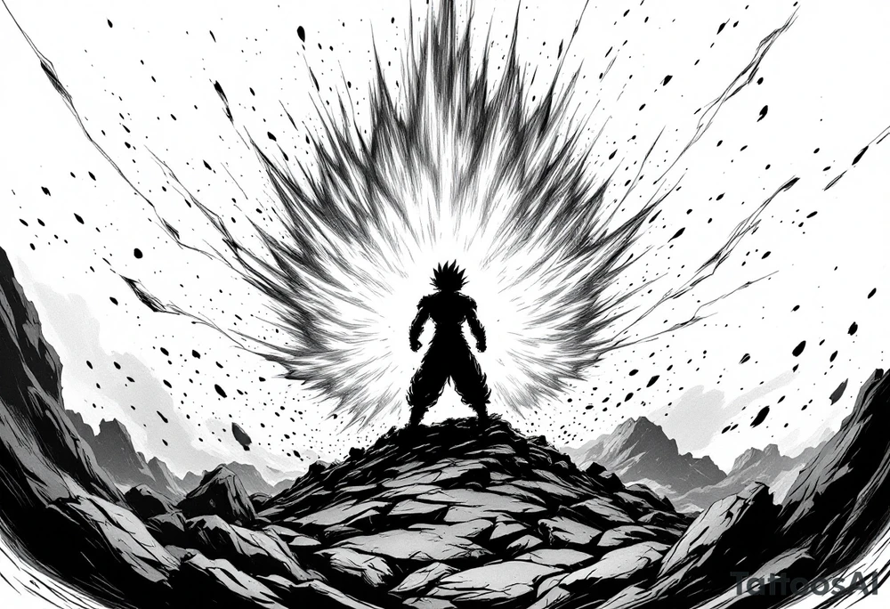 legendary dragonball z scene with energy aura and power effects tattoo idea