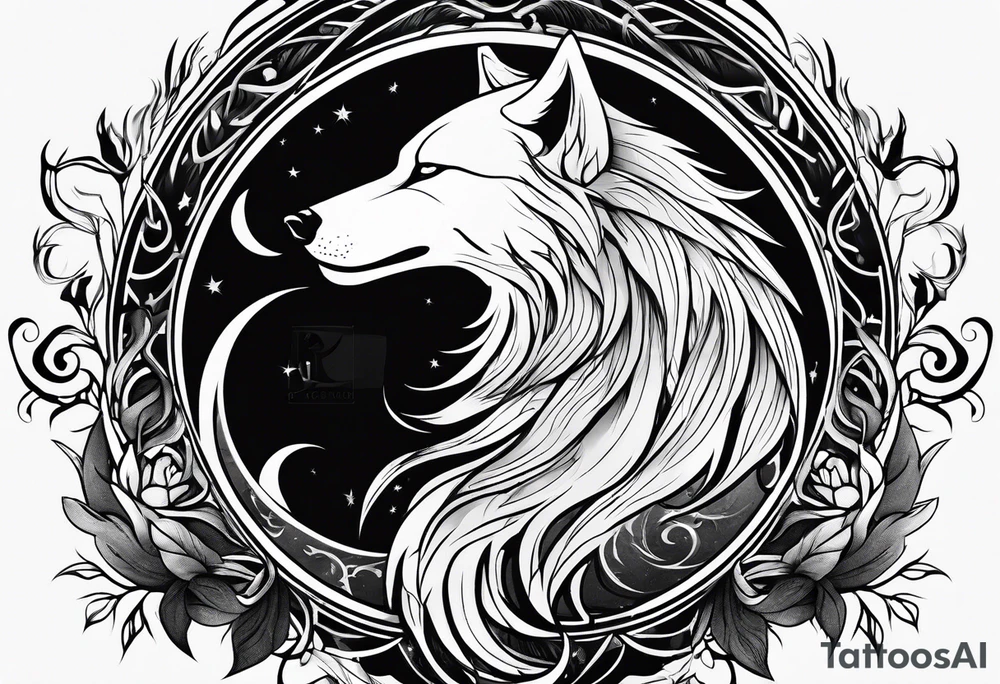 Scythe moon wolf tattoo idea