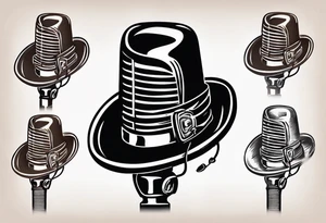 old school broadcast microphone with a cowboy hat on top of it. tattoo idea