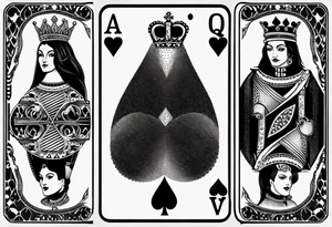 one playing card with both queen of hearts and king of spades in minimalistic style tattoo idea