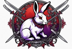Black, red, and purple rabbit holding a sword tattoo idea