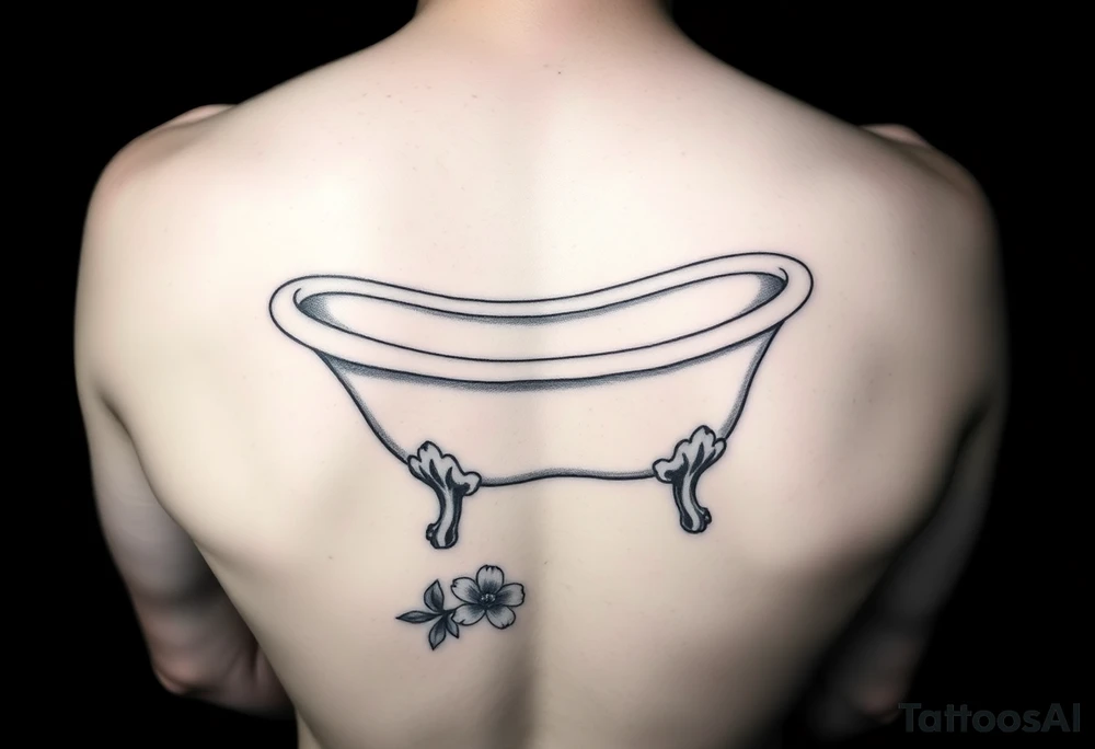 clawfoot bathtub with visible bathroom floor and a flower on the floor tattoo idea
