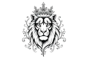 majestic lion wearing ornate crown, surrounded by baroque flourishes tattoo idea