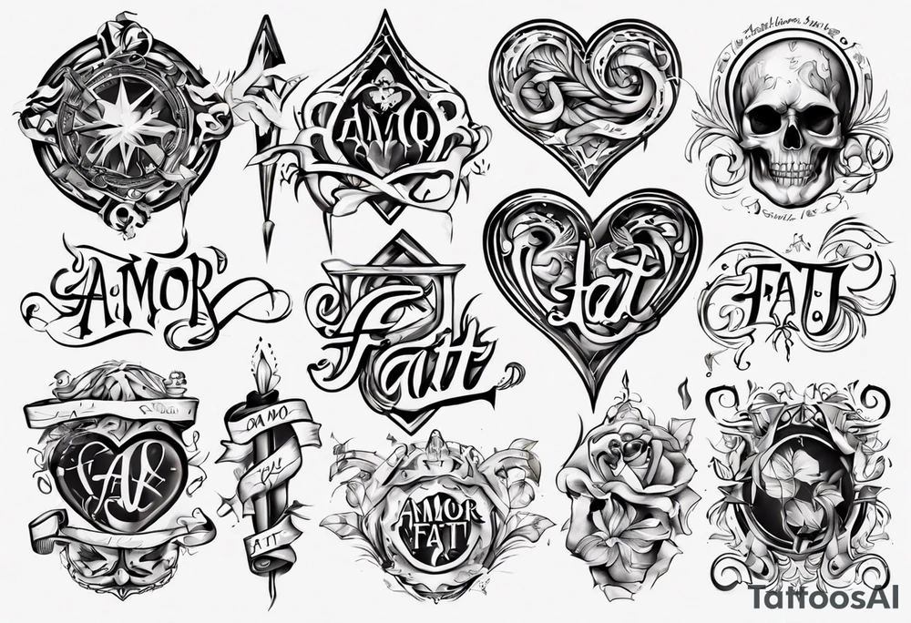 stylized text: "amor fati" tattoo idea