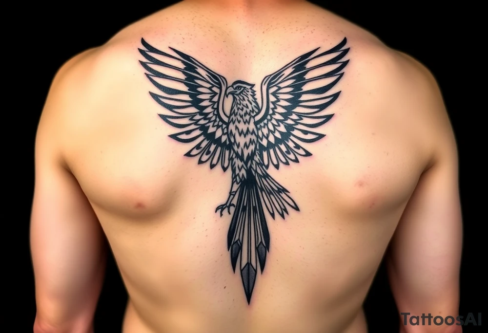 Powerful ancient Iroquois tribal, HAWK, solid flat style, knee placement, simple design, Egyptian eagle tattoo idea