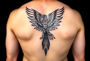 Powerful ancient Iroquois tribal, HAWK, solid flat style, knee placement, simple design, Egyptian eagle tattoo idea