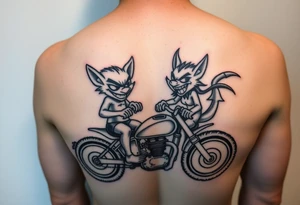 Male and female Tasmanian devil cartoons riding a motorcycle tattoo idea