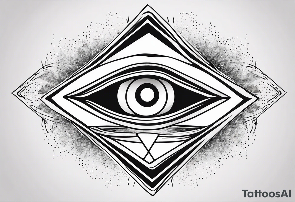 Third eye abstract fine line sketch style. Diamond shape with heavy black and dot work tattoo idea