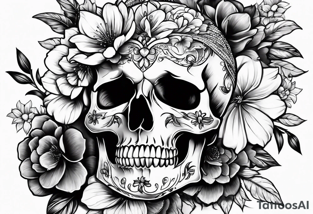 Skull and flowers tattoo idea