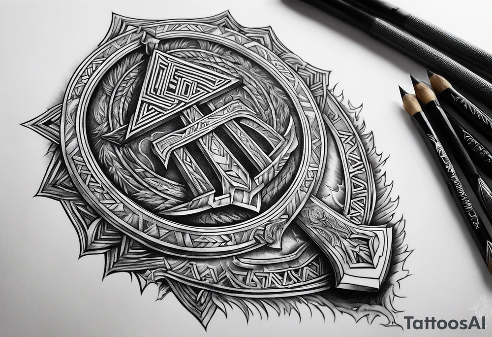 Valhalla  sword shield axe Valknut fog tattoo idea