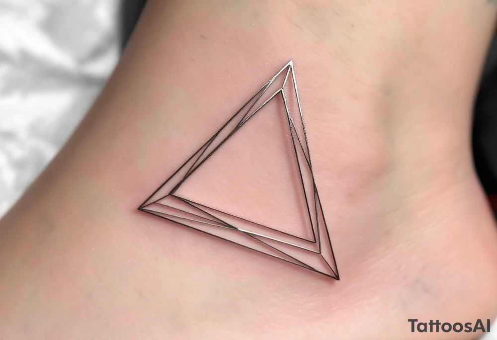 A hollow triangle made of thin silver lines, floating elegantly on the skin like jewelry. tattoo idea