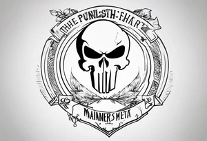 The Punisher skull with Manners Maketh Man text tattoo idea