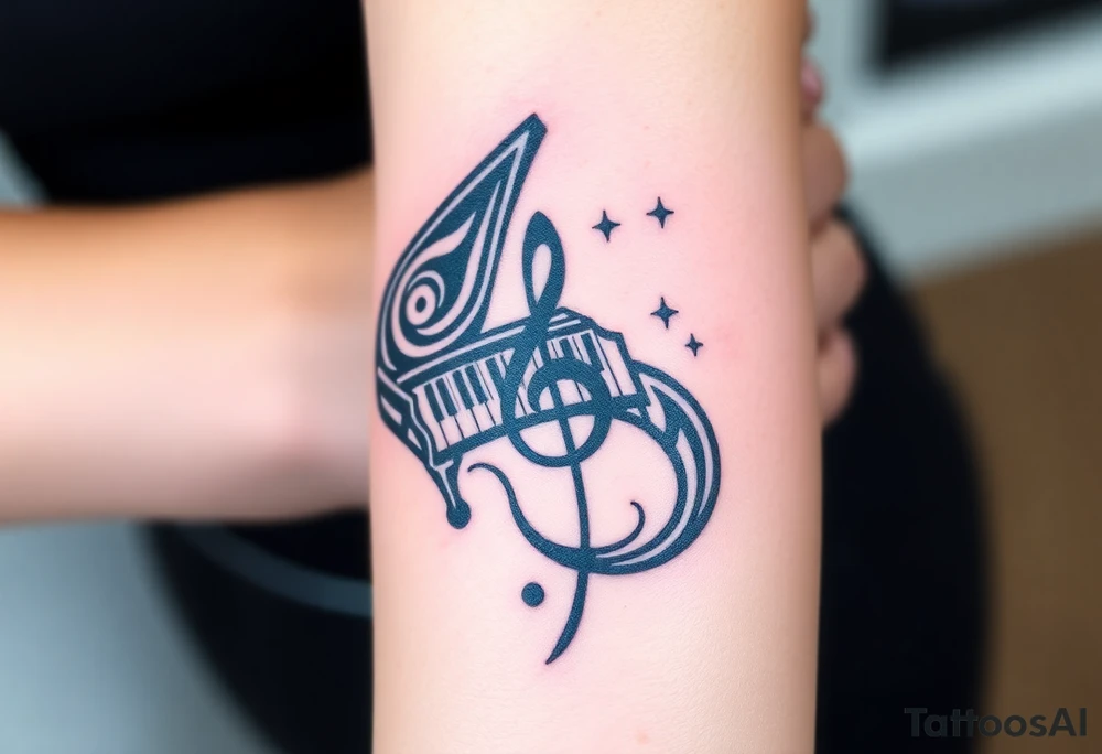 grand piano under the stars swirl treble tattoo idea