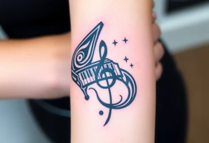 grand piano under the stars swirl treble tattoo idea