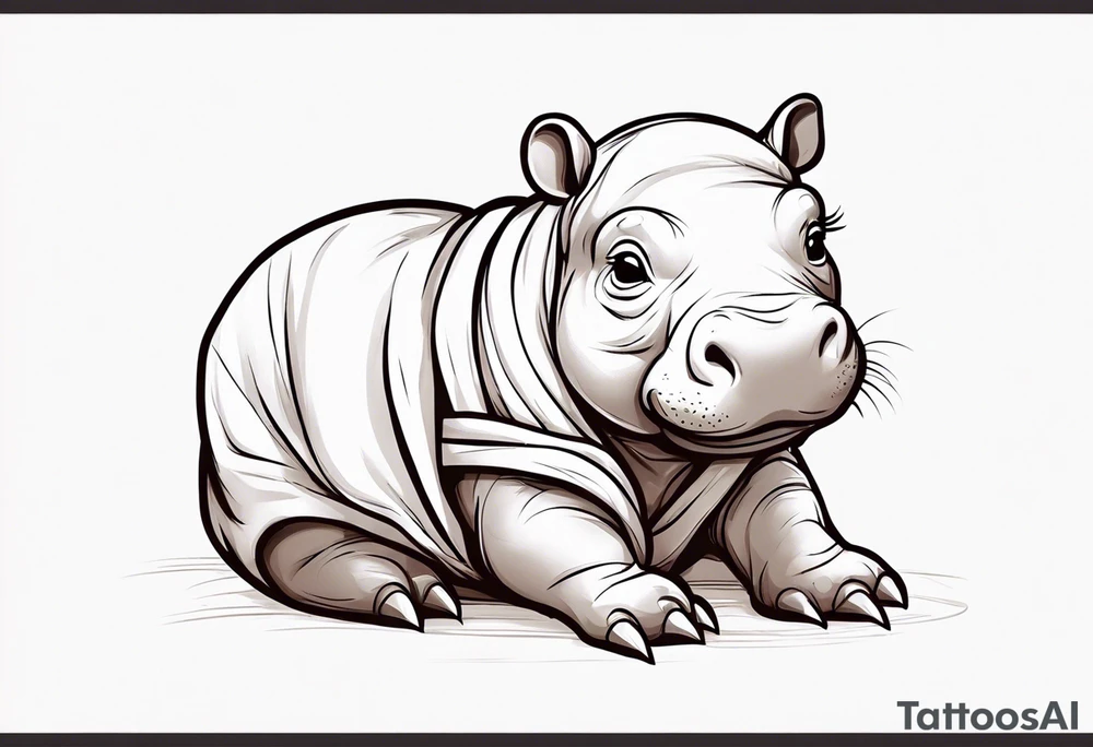 Baby hippopotamus sitting wrapped in a swaddle tattoo idea