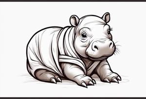Baby hippopotamus sitting wrapped in a swaddle tattoo idea