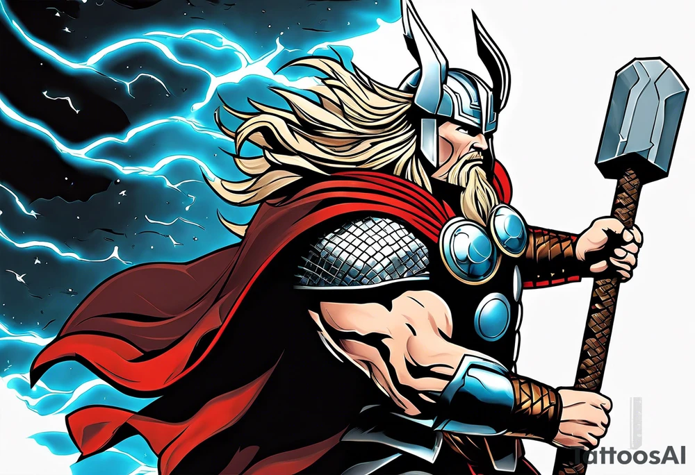 The Mighty Thor profile with mjolnir with entire design shown tattoo idea