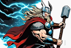 The Mighty Thor profile with mjolnir with entire design shown tattoo idea