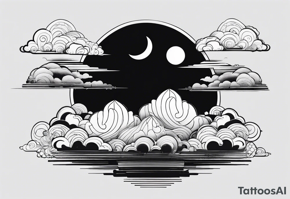 only clouds in japanese tattoo style without any buildings or moon tattoo idea