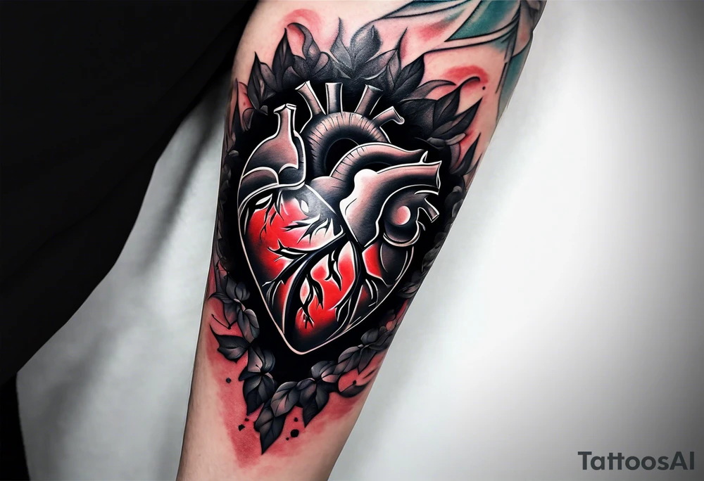 Arm sleeve depicting broken heart, pain suffering and loneliness  darkness tattoo idea
