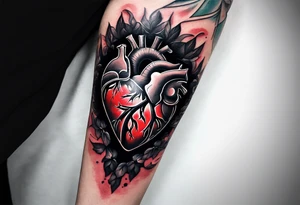 Arm sleeve depicting broken heart, pain suffering and loneliness  darkness tattoo idea