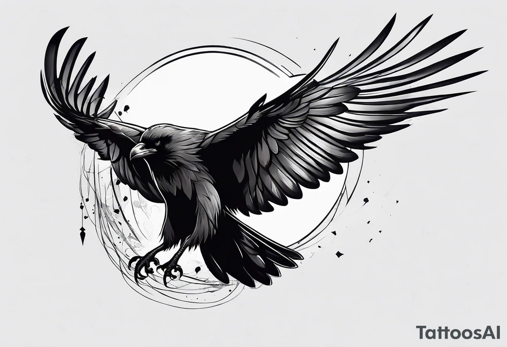 draw the outline of a flying raven tattoo idea