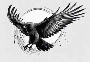 draw the outline of a flying raven tattoo idea